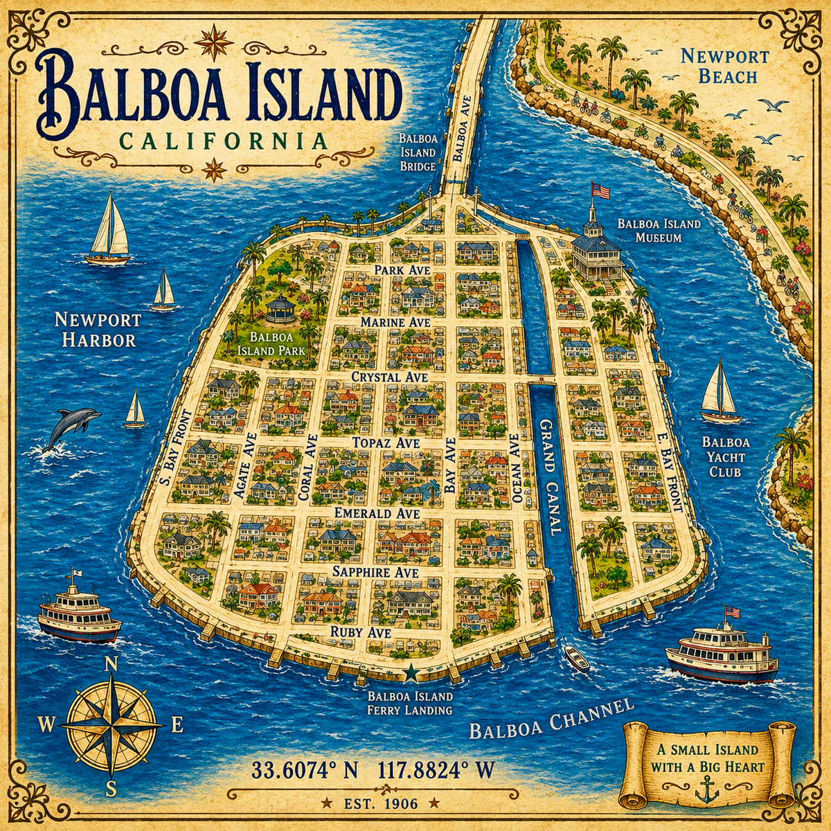 Treasure Map Tee - Balboa Island Vintage Nautical Map Shirt