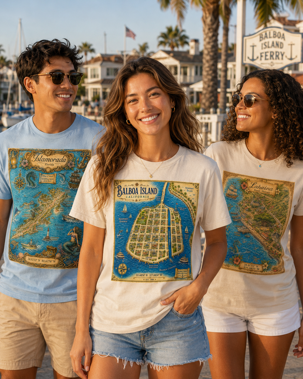 Treasure Map Tee - Balboa Island Vintage Nautical Map Shirt