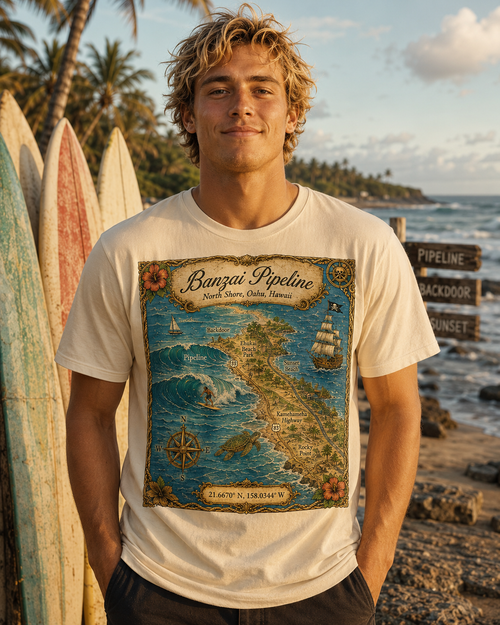 Treasure Map Tee - Banzai Pipeline Vintage Nautical Map Shirt