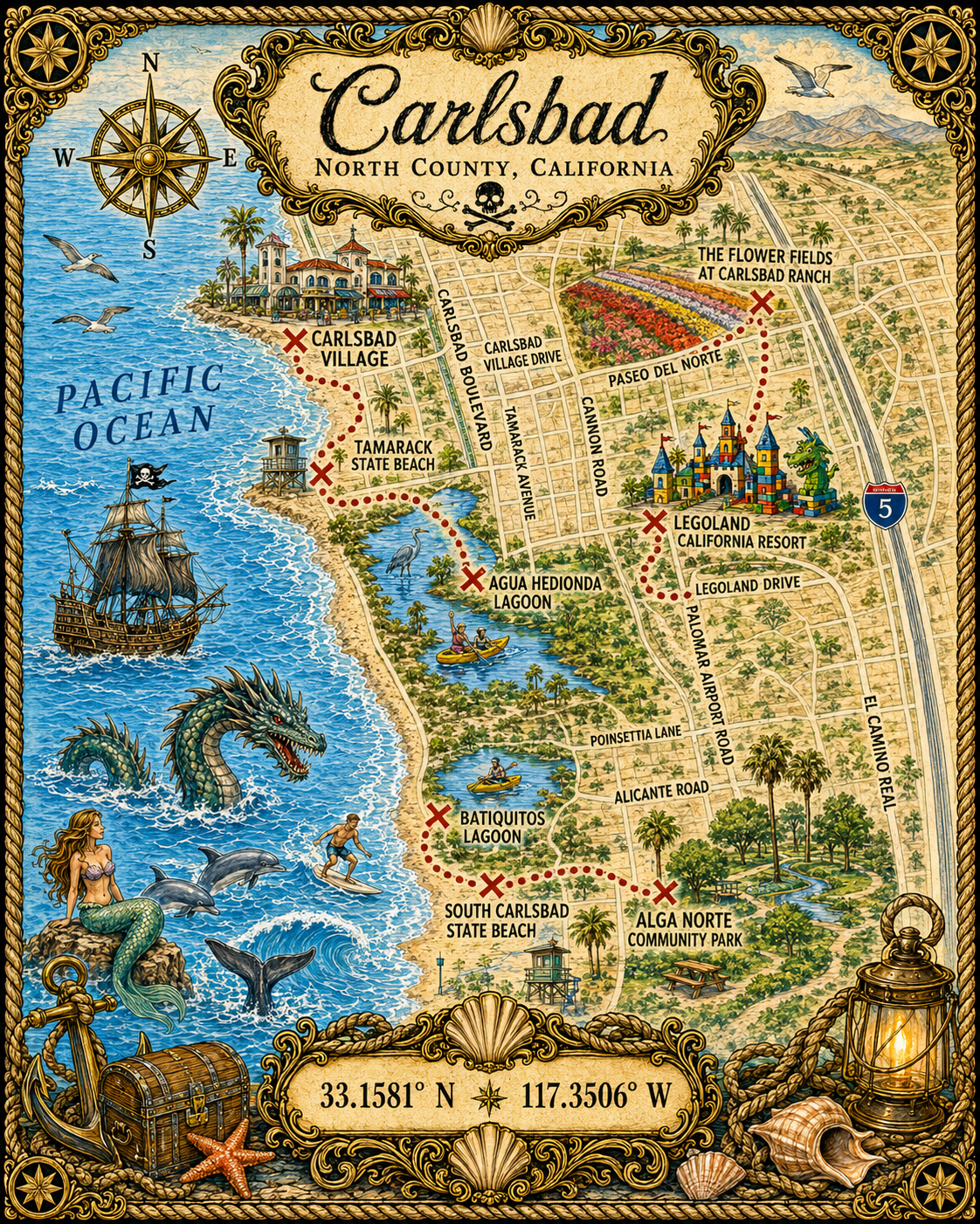 Treasure Map Tee - Carlsbad Vintage Nautical Map Shirt