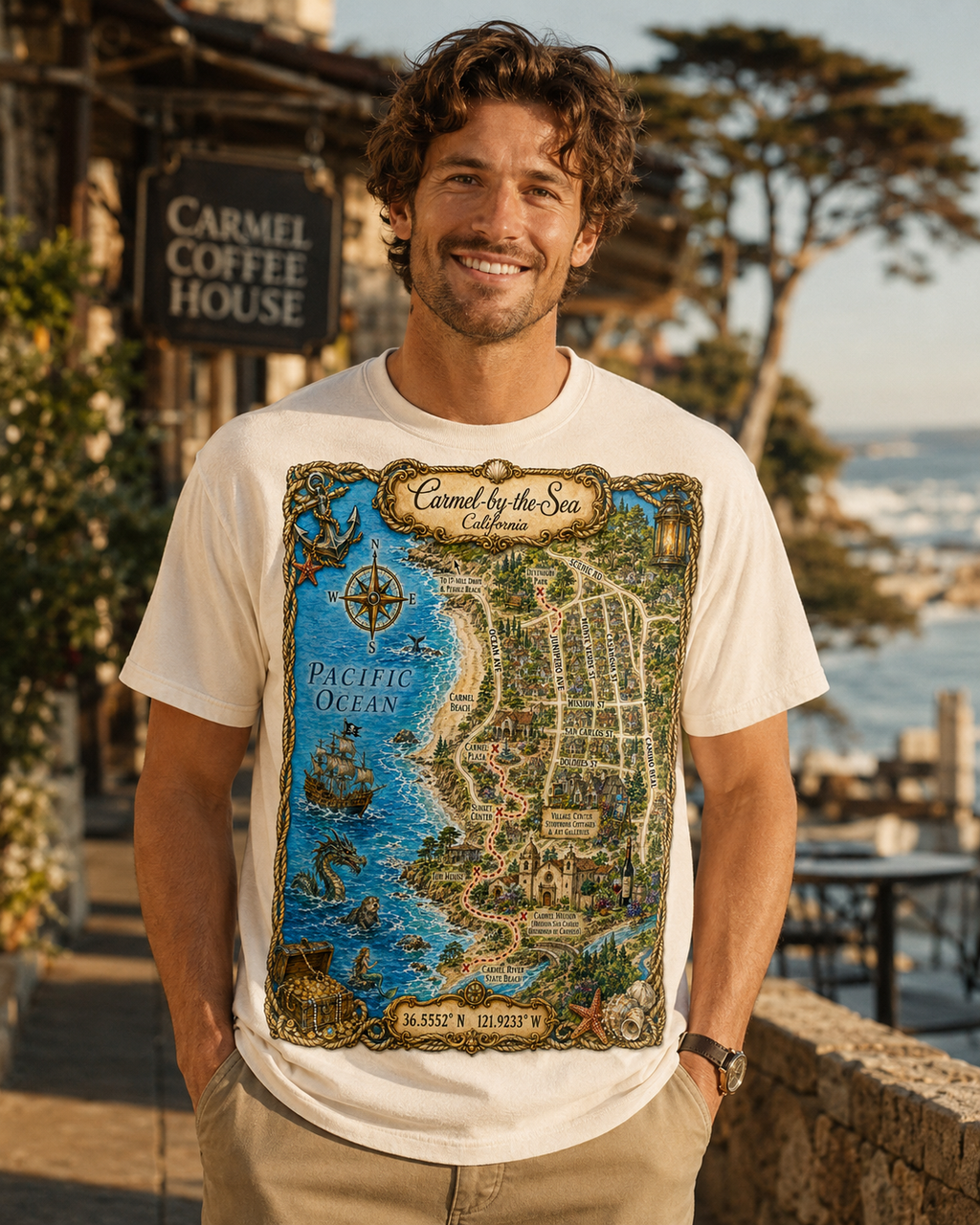 Treasure Map Tee - Carmel-by-the-Sea Vintage Nautical Map Shirt