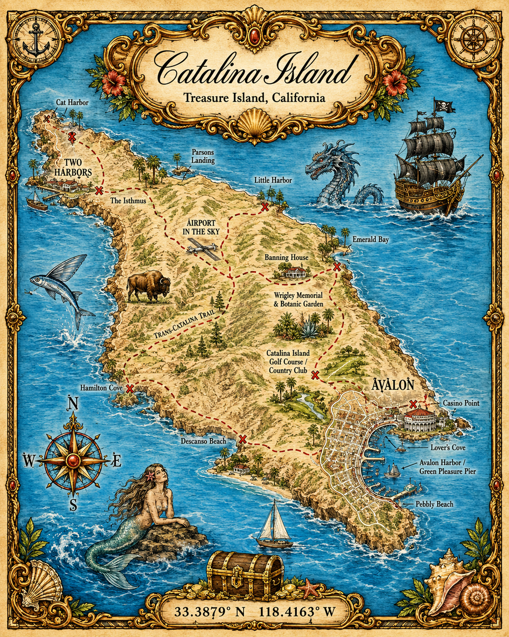 Treasure Map Tee - Catalina Island Vintage Nautical Map Shirt