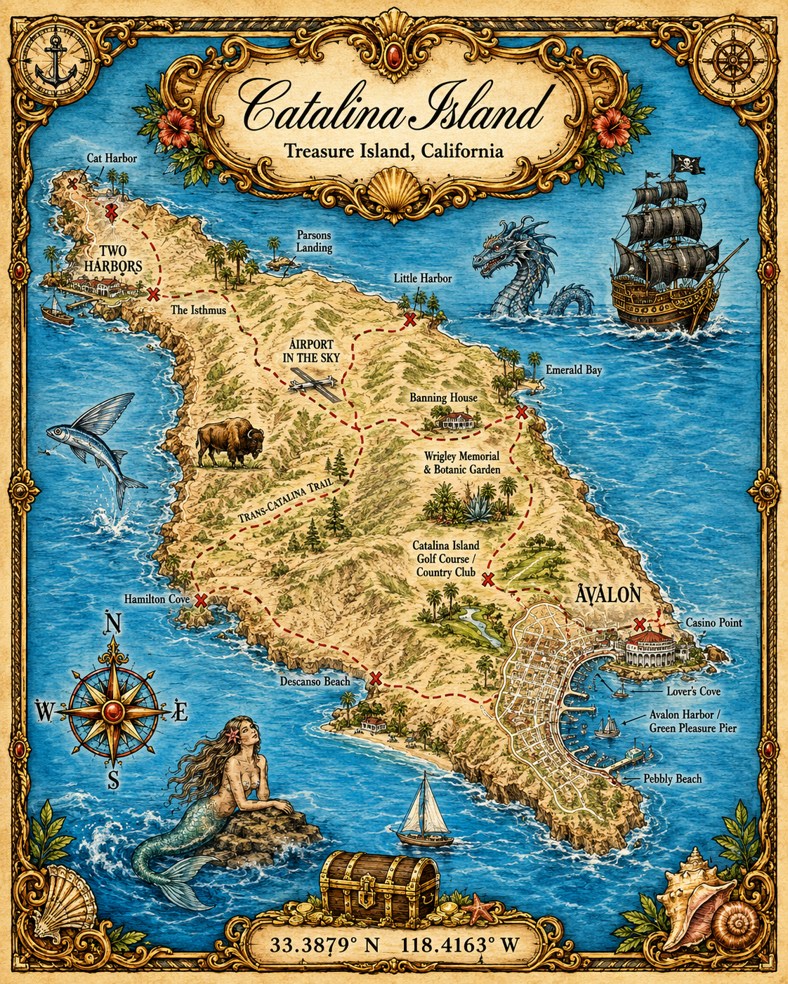 Treasure Map Tee - Catalina Island Vintage Nautical Map Shirt