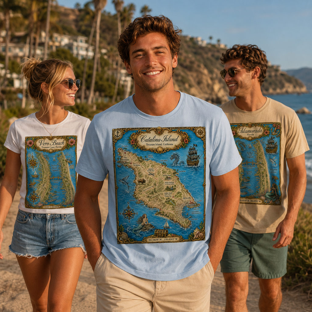 Treasure Map Tee - Catalina Island Vintage Nautical Map Shirt