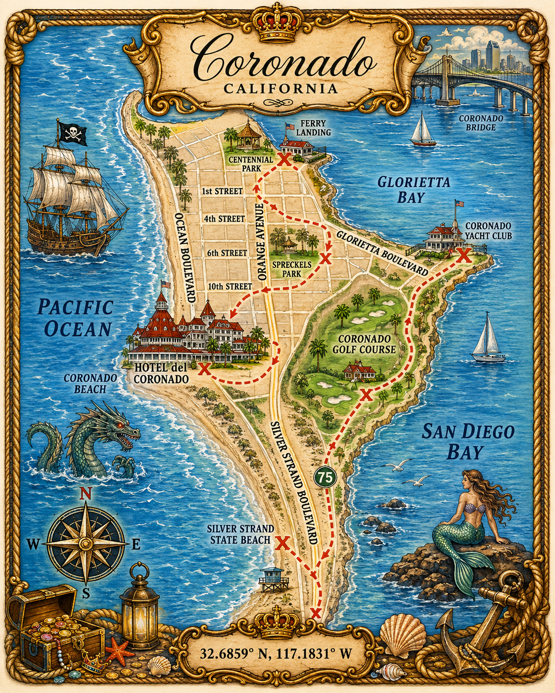 Treasure Map Tee - Coronado Vintage Nautical Map Shirt