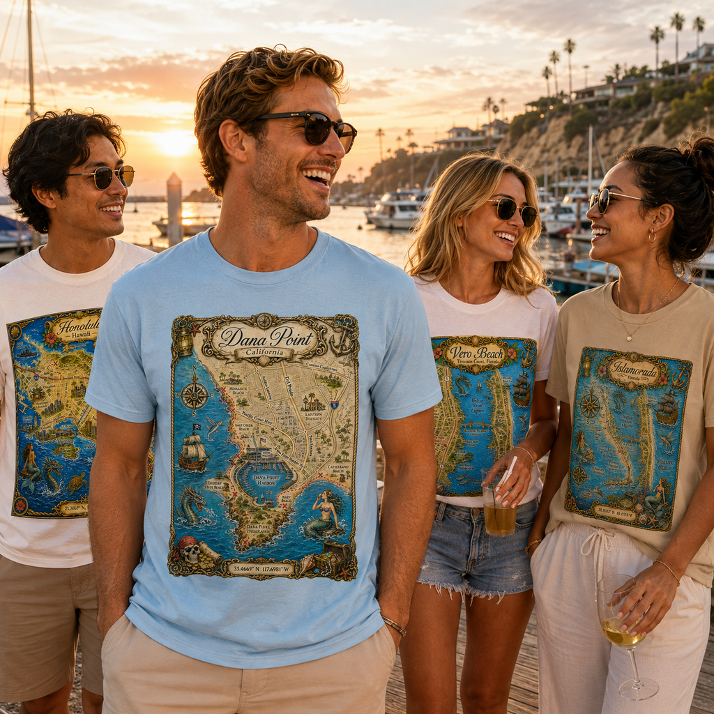 Treasure Map Tee - Dana Point Vintage Nautical Map Shirt