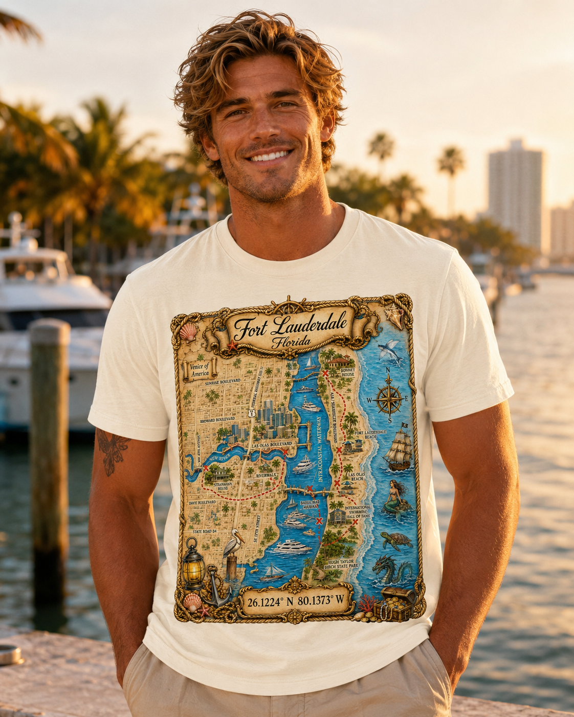 Treasure Map Tee - Ft. Lauderdale Vintage Nautical Map Shirt