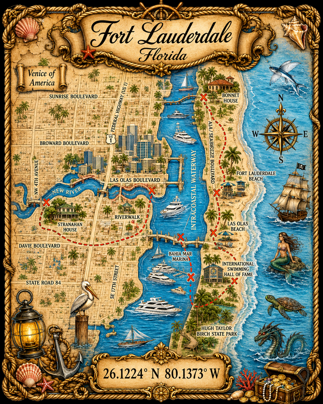 Treasure Map Tee - Ft. Lauderdale Vintage Nautical Map Shirt