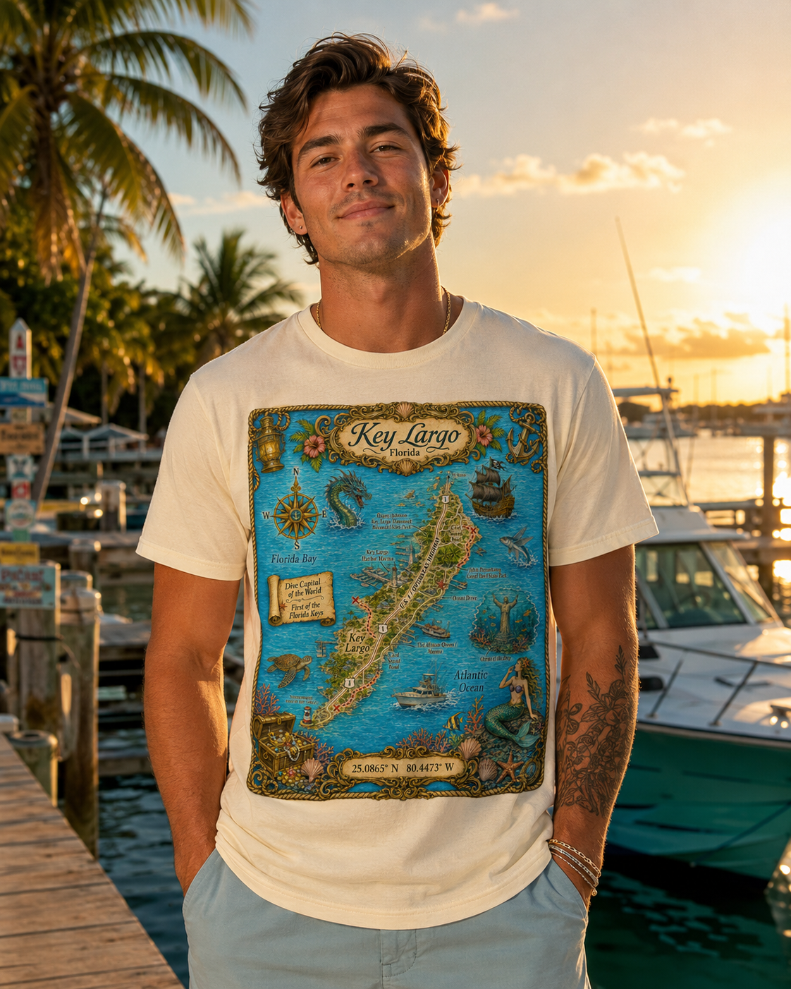 Treasure Map Tee - Key Largo Vintage Nautical Map Shirt