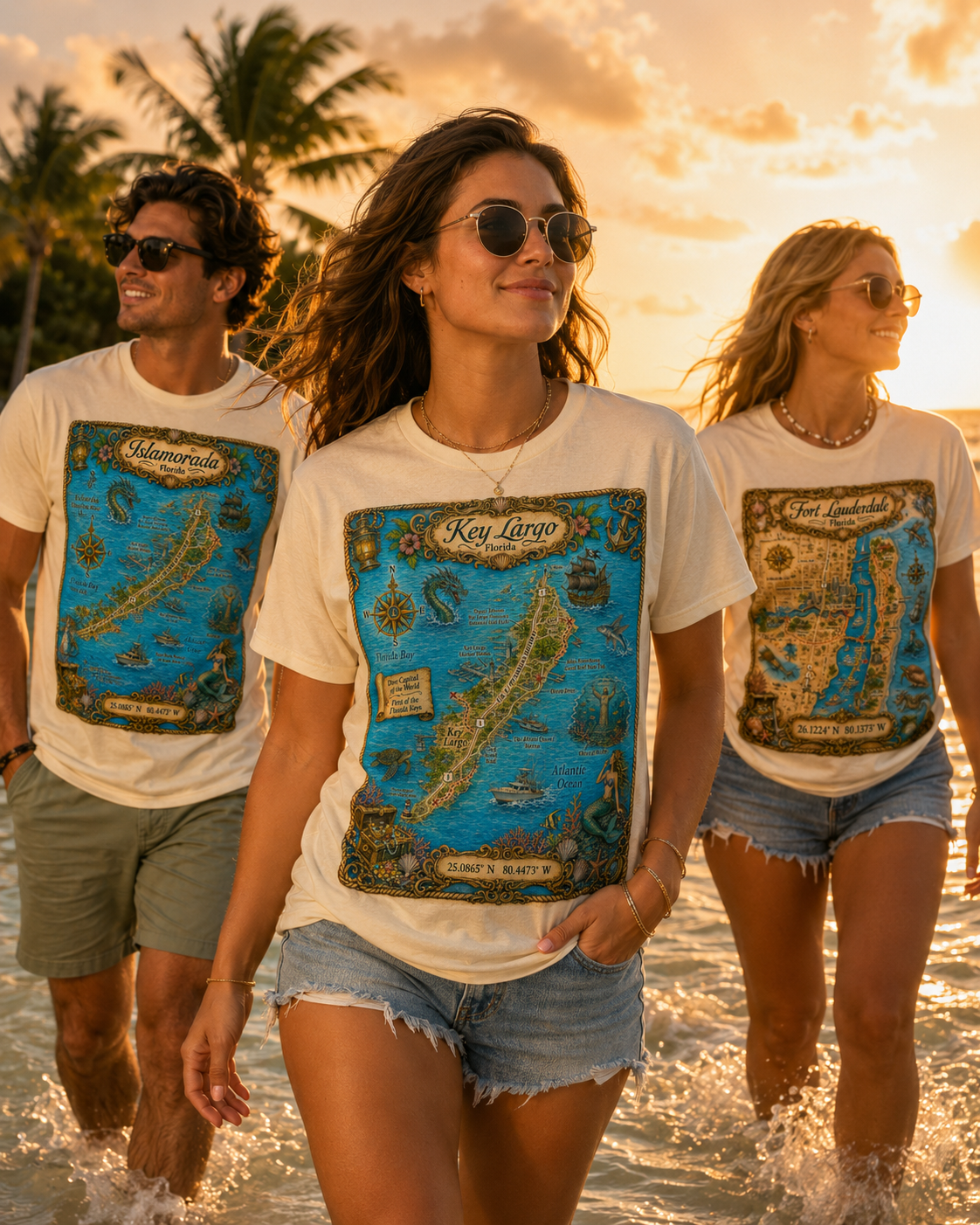 Treasure Map Tee - Key Largo Vintage Nautical Map Shirt