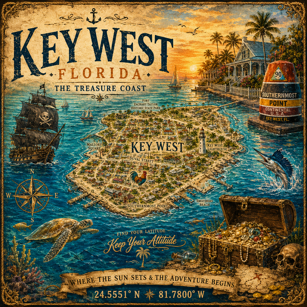 Treasure Map Tee - Key West Vintage Nautical Map Shirt