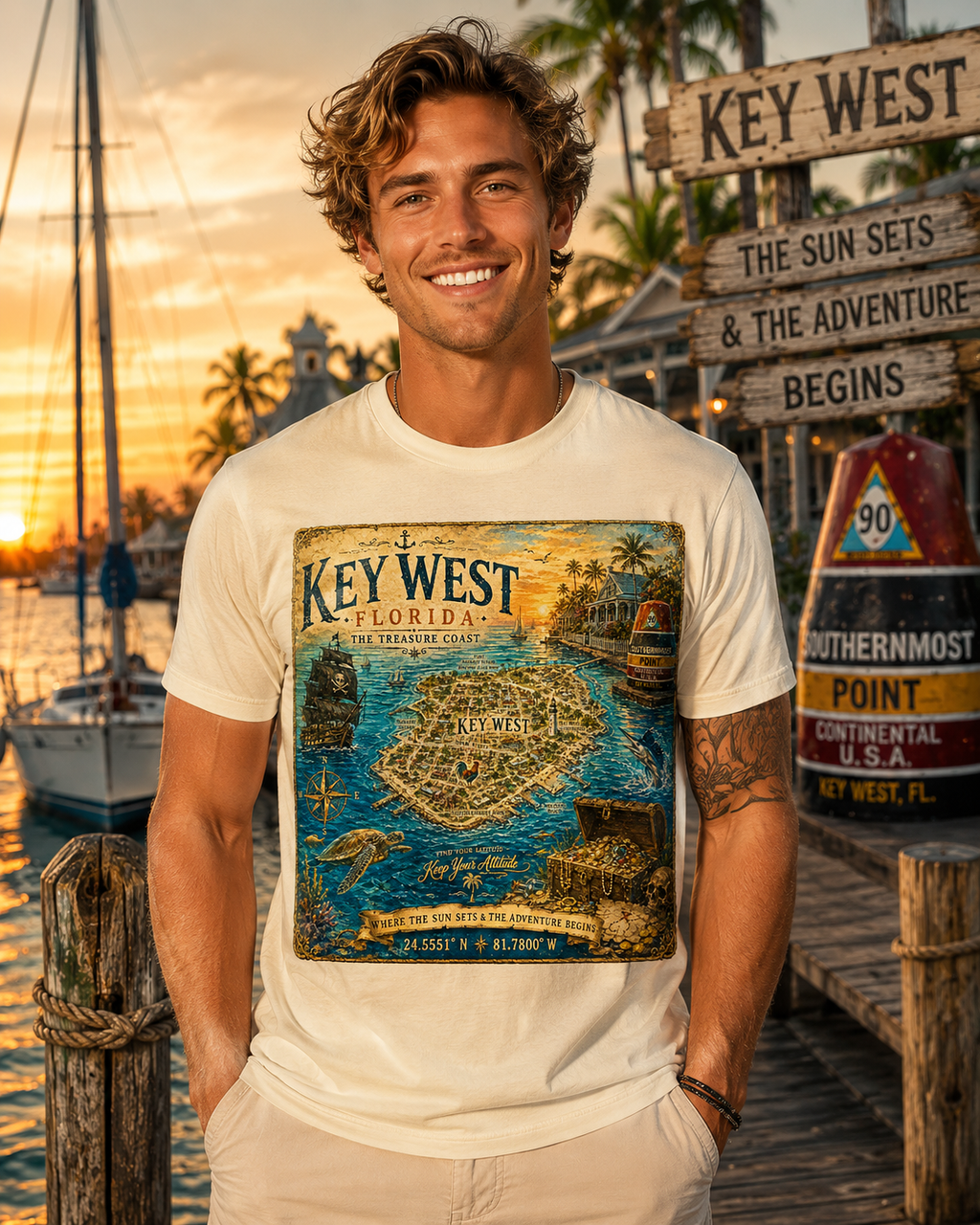 Treasure Map Tee - Key West Vintage Nautical Map Shirt