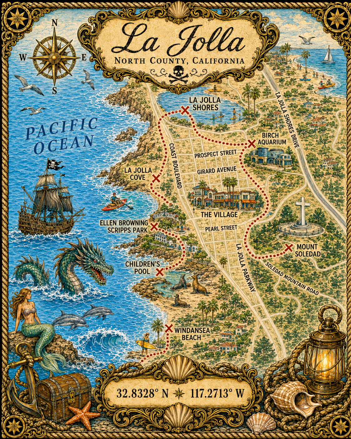 Treasure Map Tee - La Jolla Vintage Nautical Map Shirt