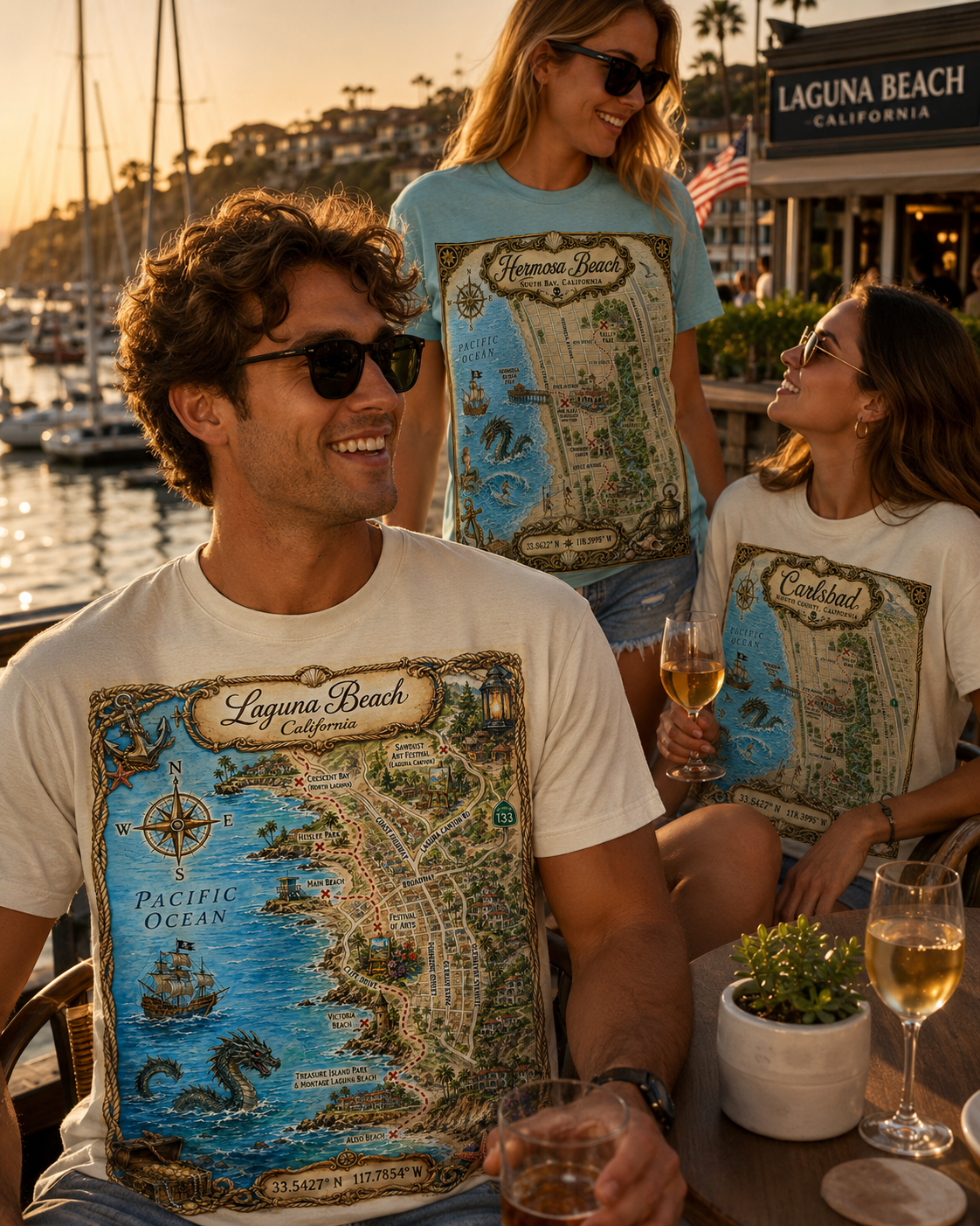 Treasure Map Tee - Laguna Beach Vintage Nautical Map Shirt