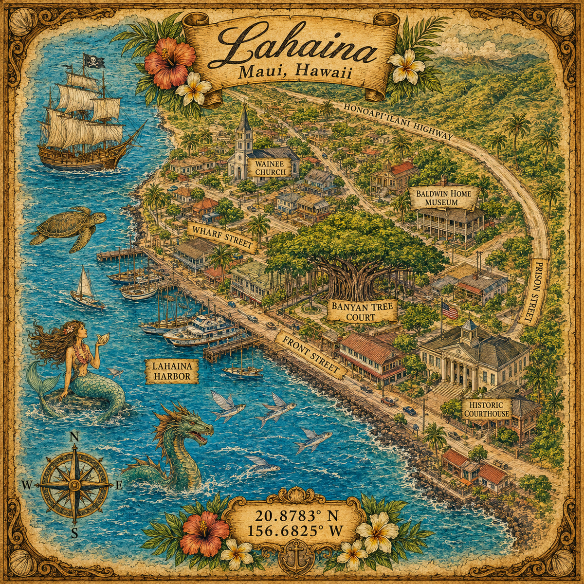 Treasure Map Tee - Lahaina Vintage Nautical Map Shirt