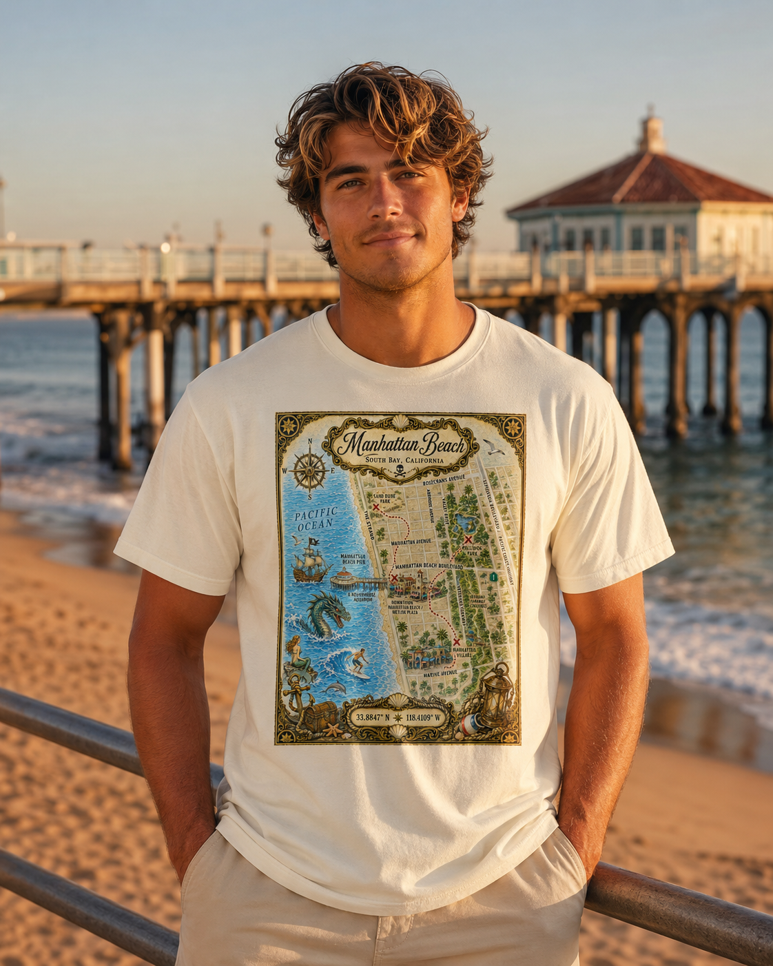 Treasure Map Tee - Manhattan Beach Vintage Nautical Map Shirt