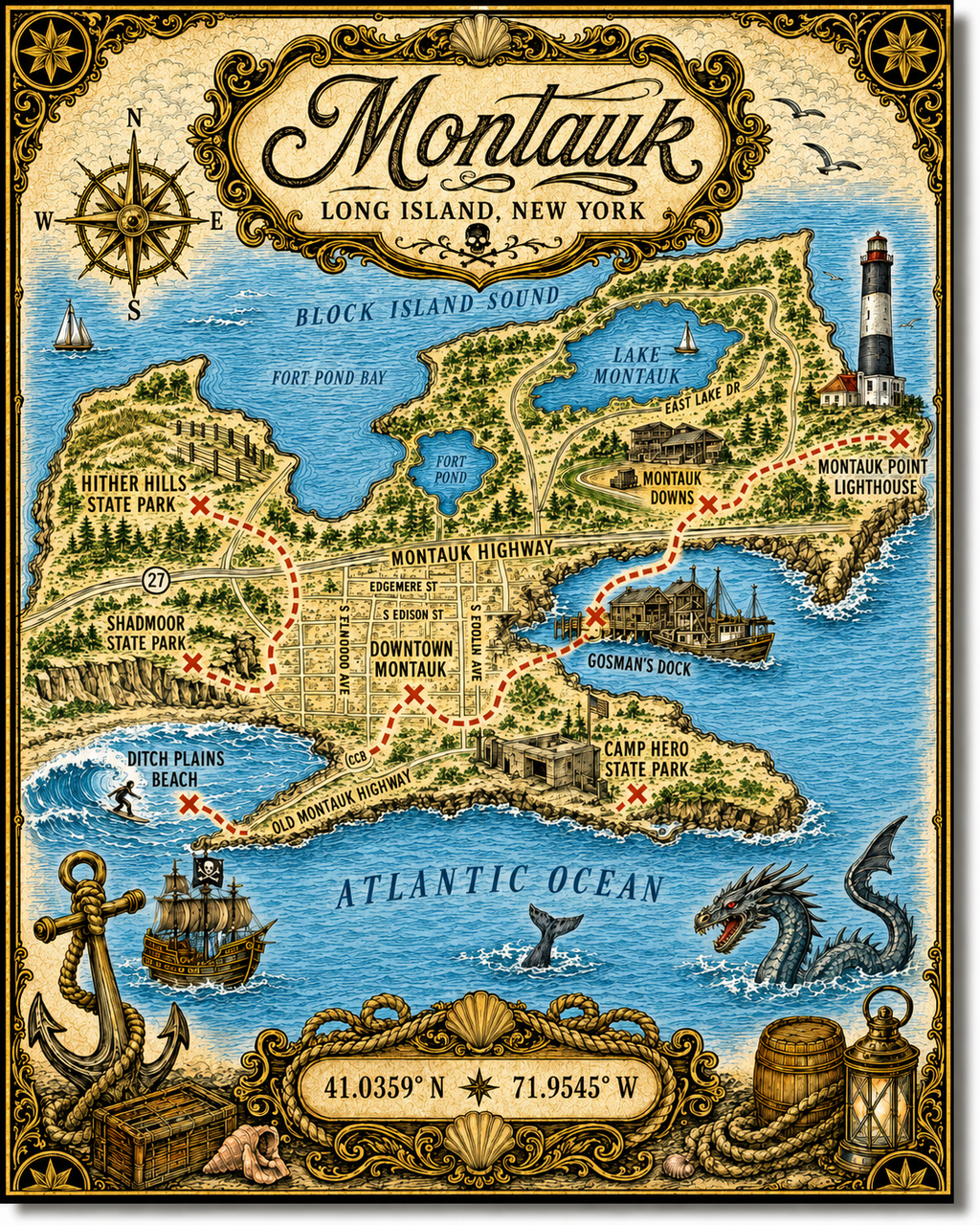 Treasure Map Tee - Montauk Vintage Nautical Map Shirt