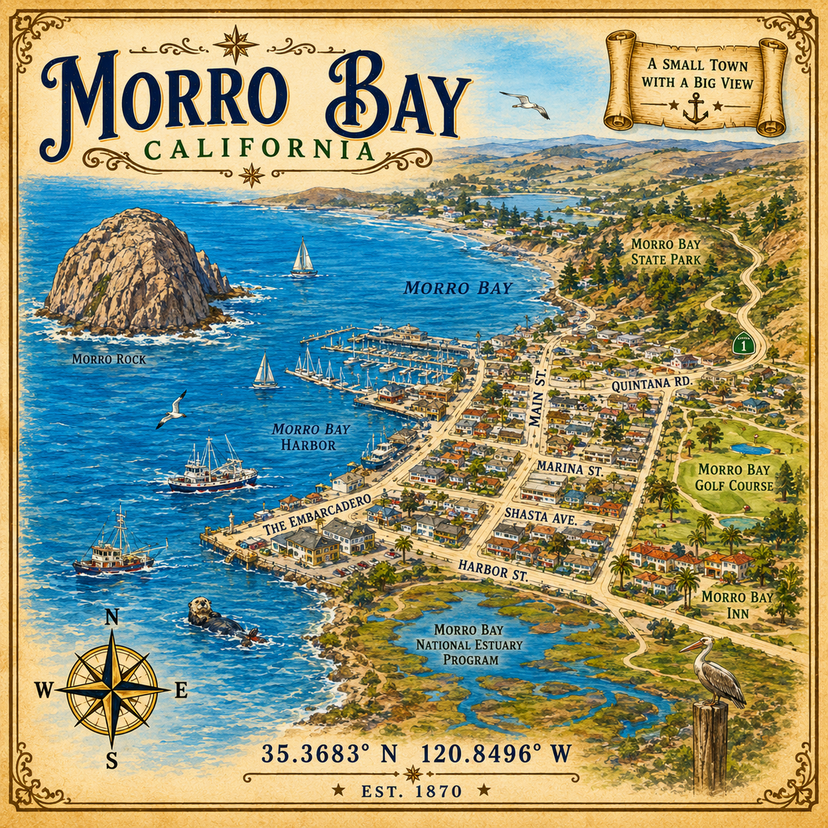 Treasure Map Tee - Morro Bay Vintage Nautical Map Shirt