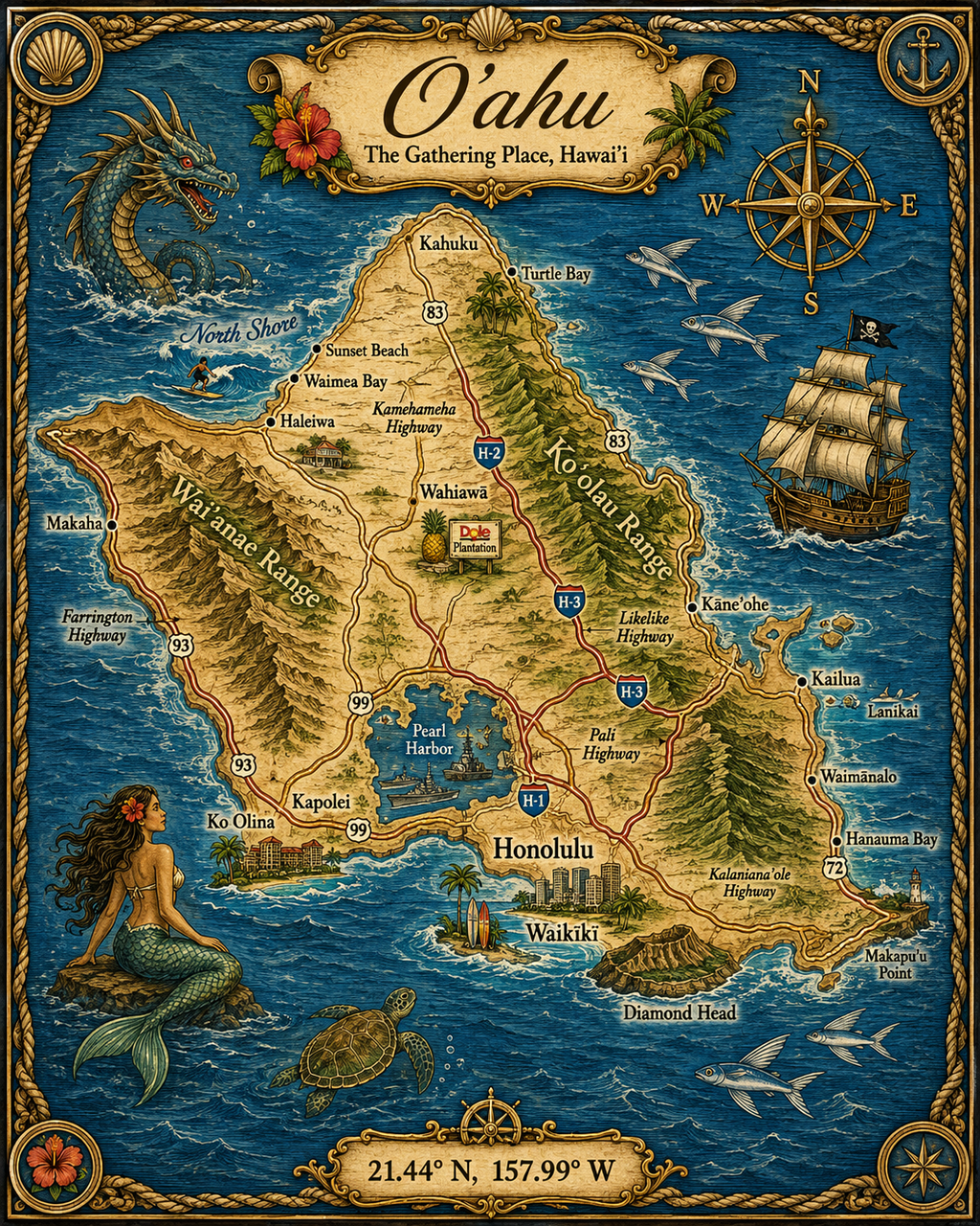 Treasure Map Tee - Oahu Vintage Nautical Map Shirt