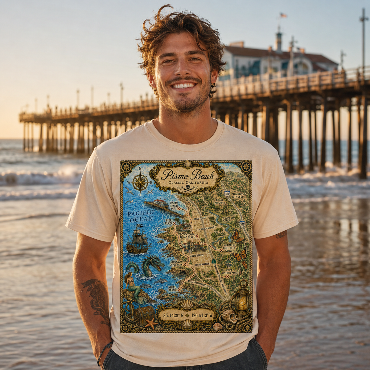Treasure Map Tee - Pismo Beach Vintage Nautical Map Shirt