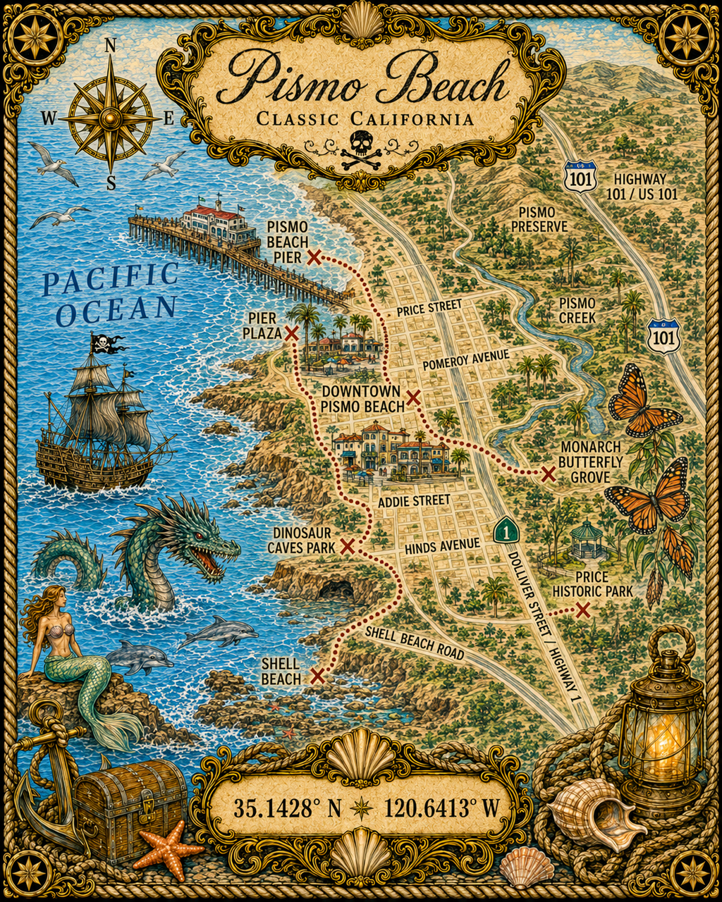 Treasure Map Tee - Pismo Beach Vintage Nautical Map Shirt
