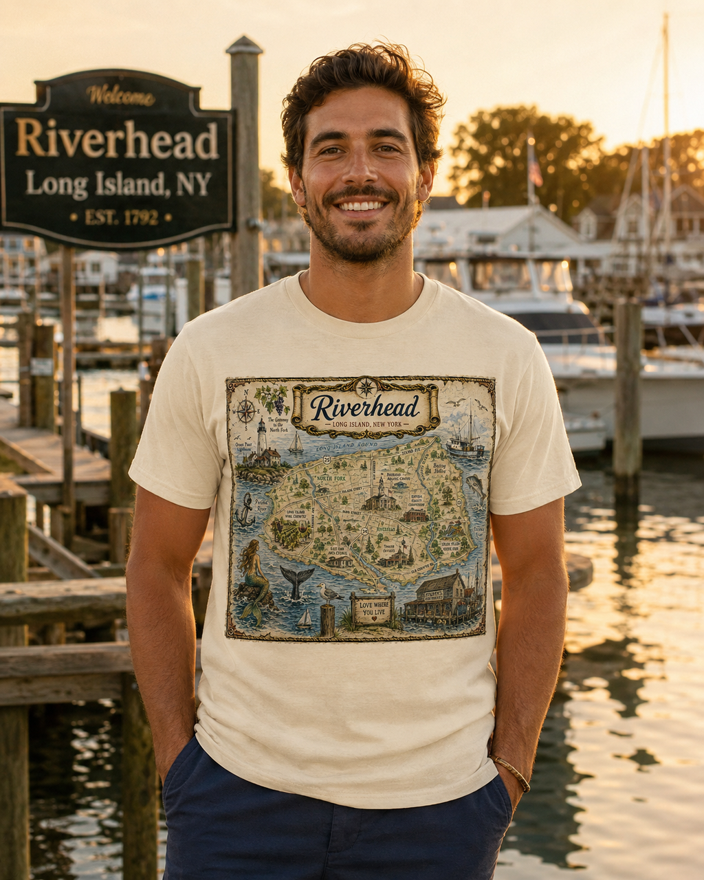 Treasure Map Tee - Riverhead, Long Island Vintage Nautical Map Shirt