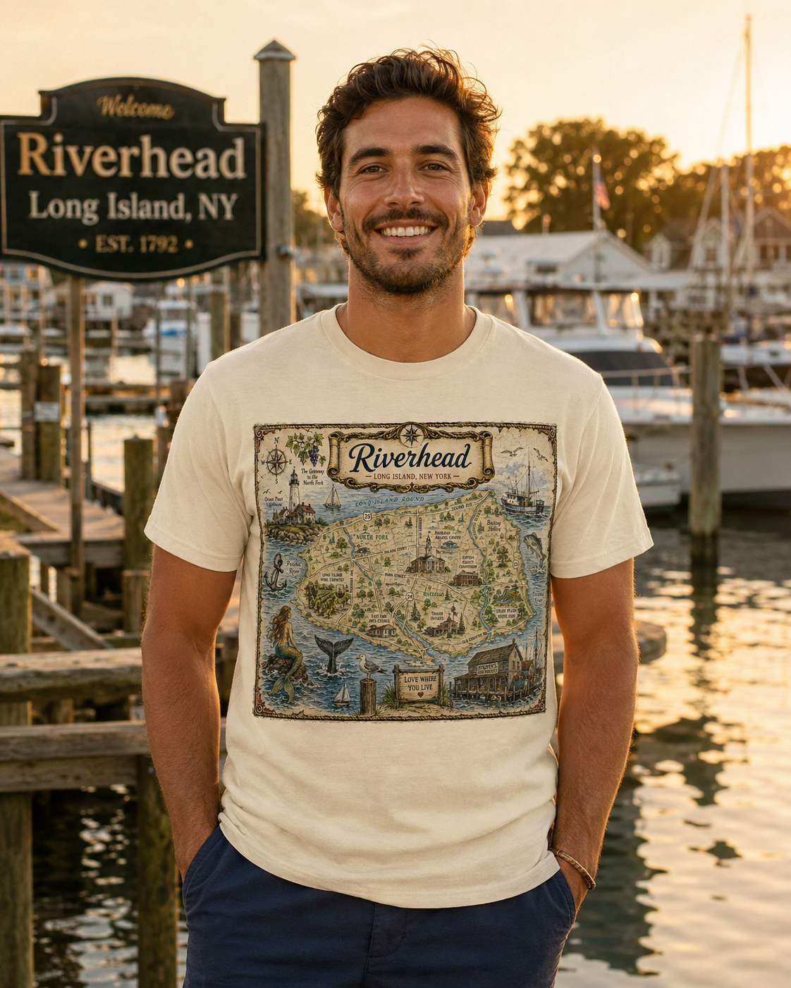 Treasure Map Tee - Riverhead, Long Island Vintage Nautical Map Shirt