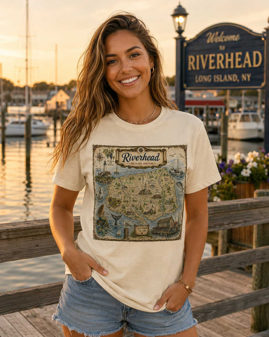 Treasure Map Tee - Riverhead, Long Island Vintage Nautical Map Shirt