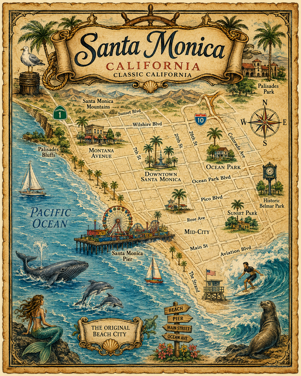 Treasure Map Tee - Santa Monica Vintage Nautical Map Shirt