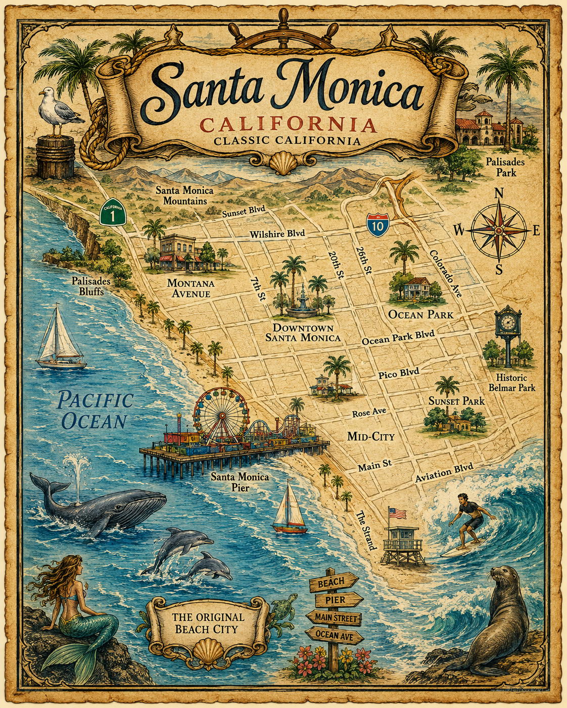 Treasure Map Tee - Santa Monica Vintage Nautical Map Shirt