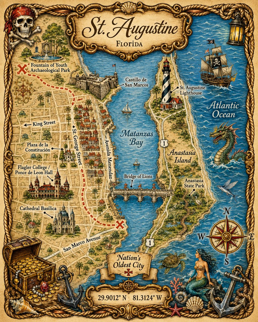 Treasure Map Tee - St Augustine Vintage Nautical Map Shirt