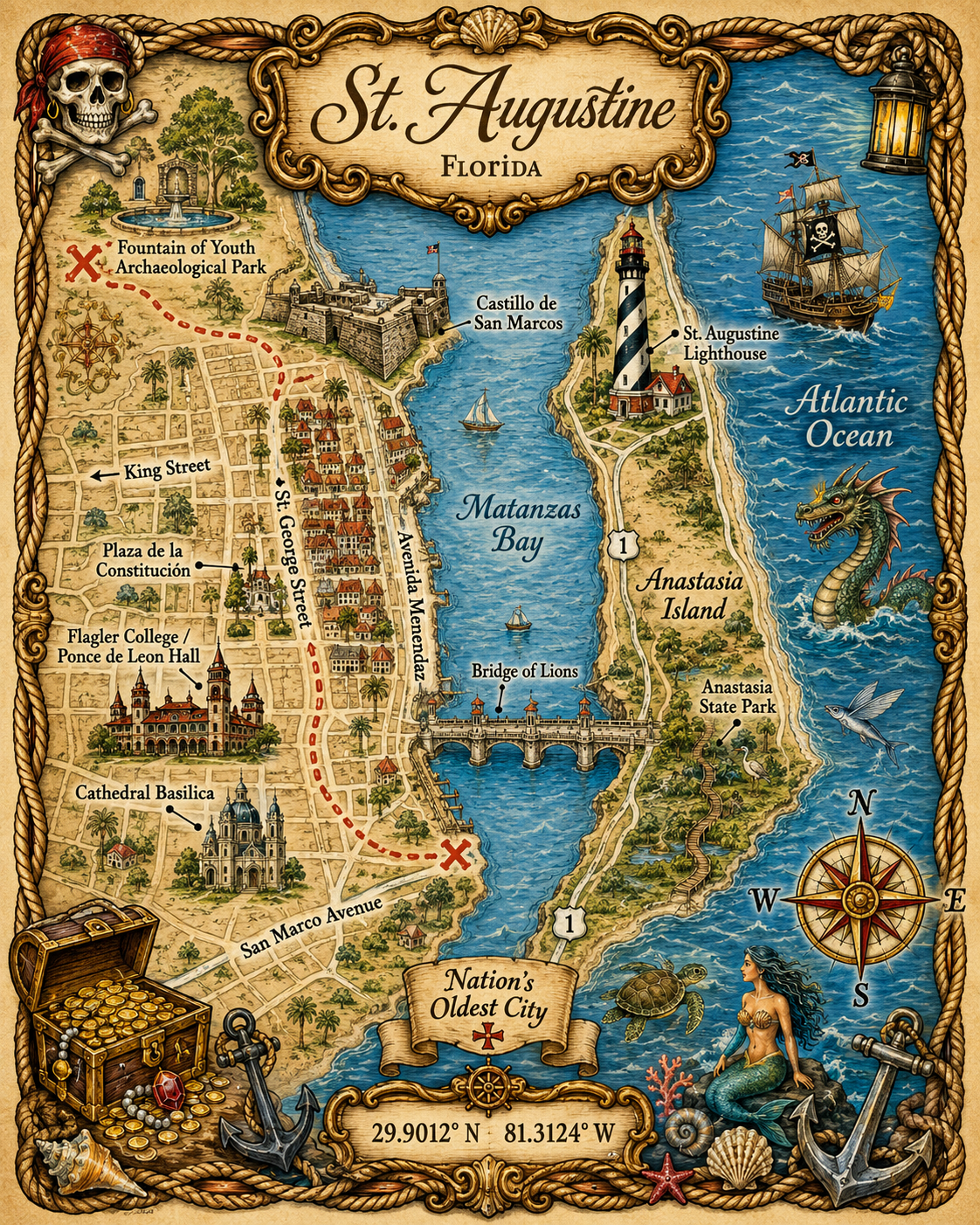 Treasure Map Tee - St Augustine Vintage Nautical Map Shirt
