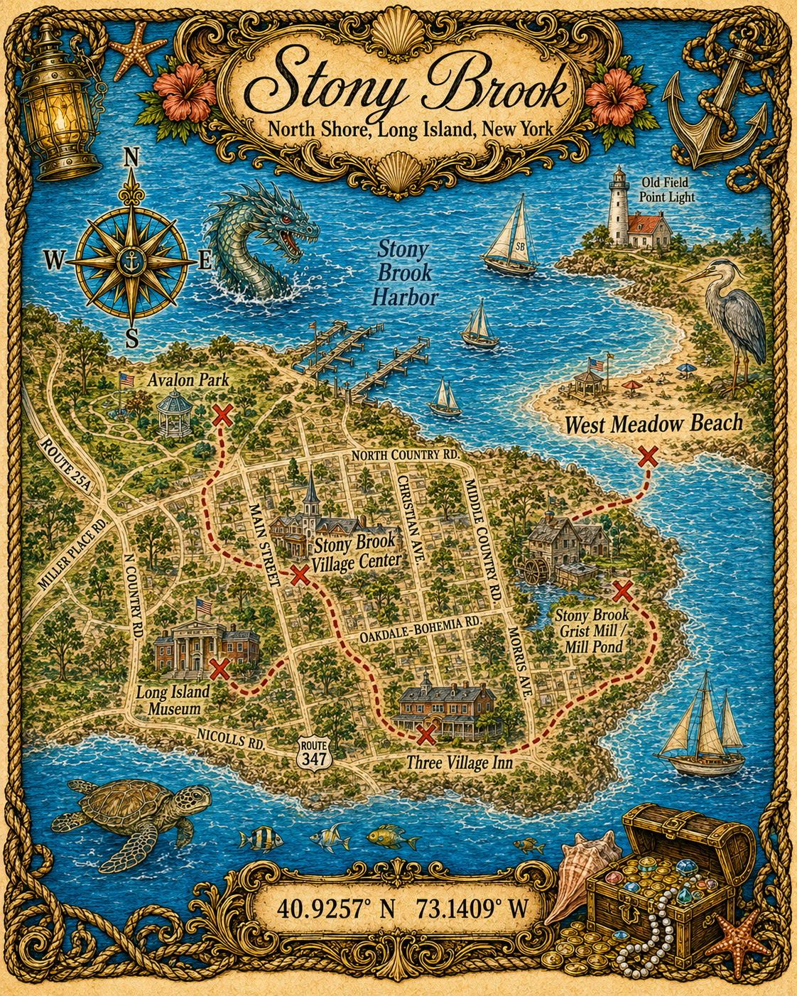 Treasure Map Tee - Stony Brook Vintage Nautical Map Shirt