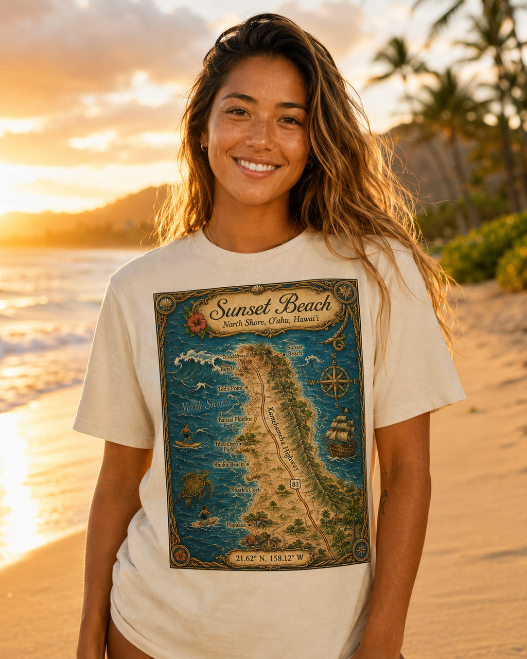 Treasure Map Tee - Sunset Beach Vintage Nautical Map Shirt
