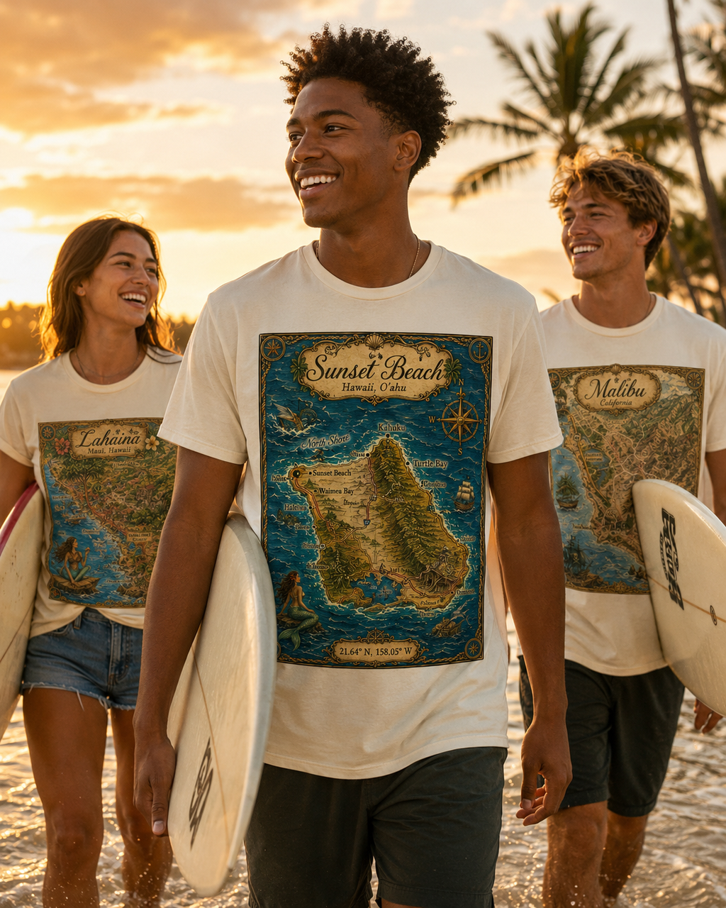 Treasure Map Tee - Sunset Beach Vintage Nautical Map Shirt