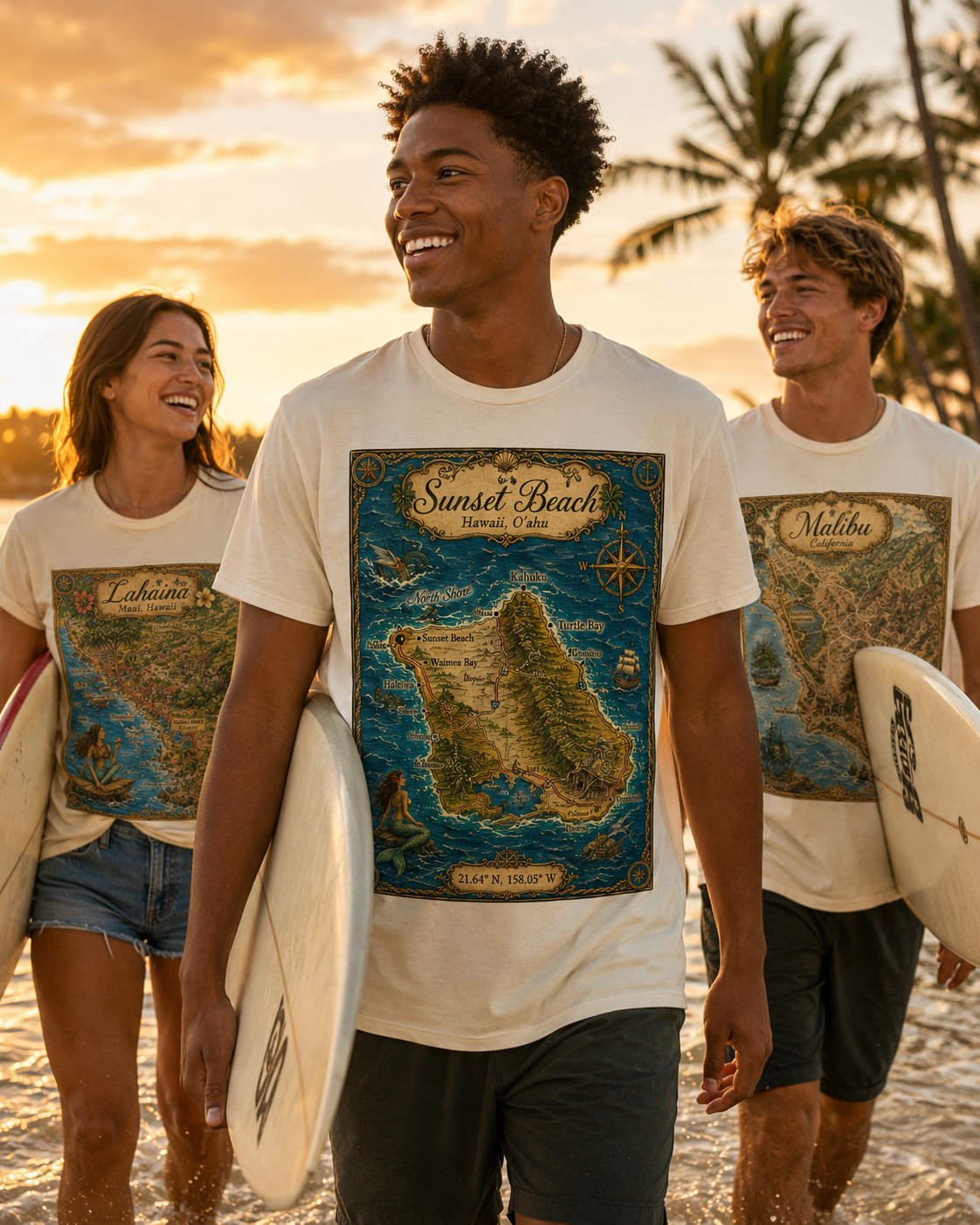 Treasure Map Tee - Sunset Beach Vintage Nautical Map Shirt