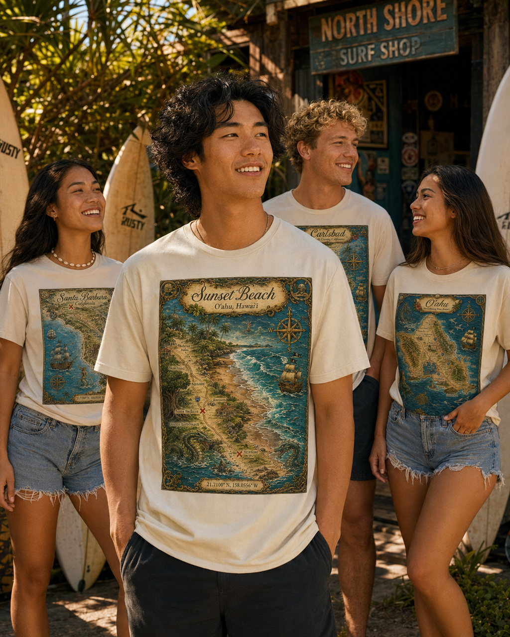 Treasure Map Tee - Sunset Beach Vintage Nautical Map Shirt
