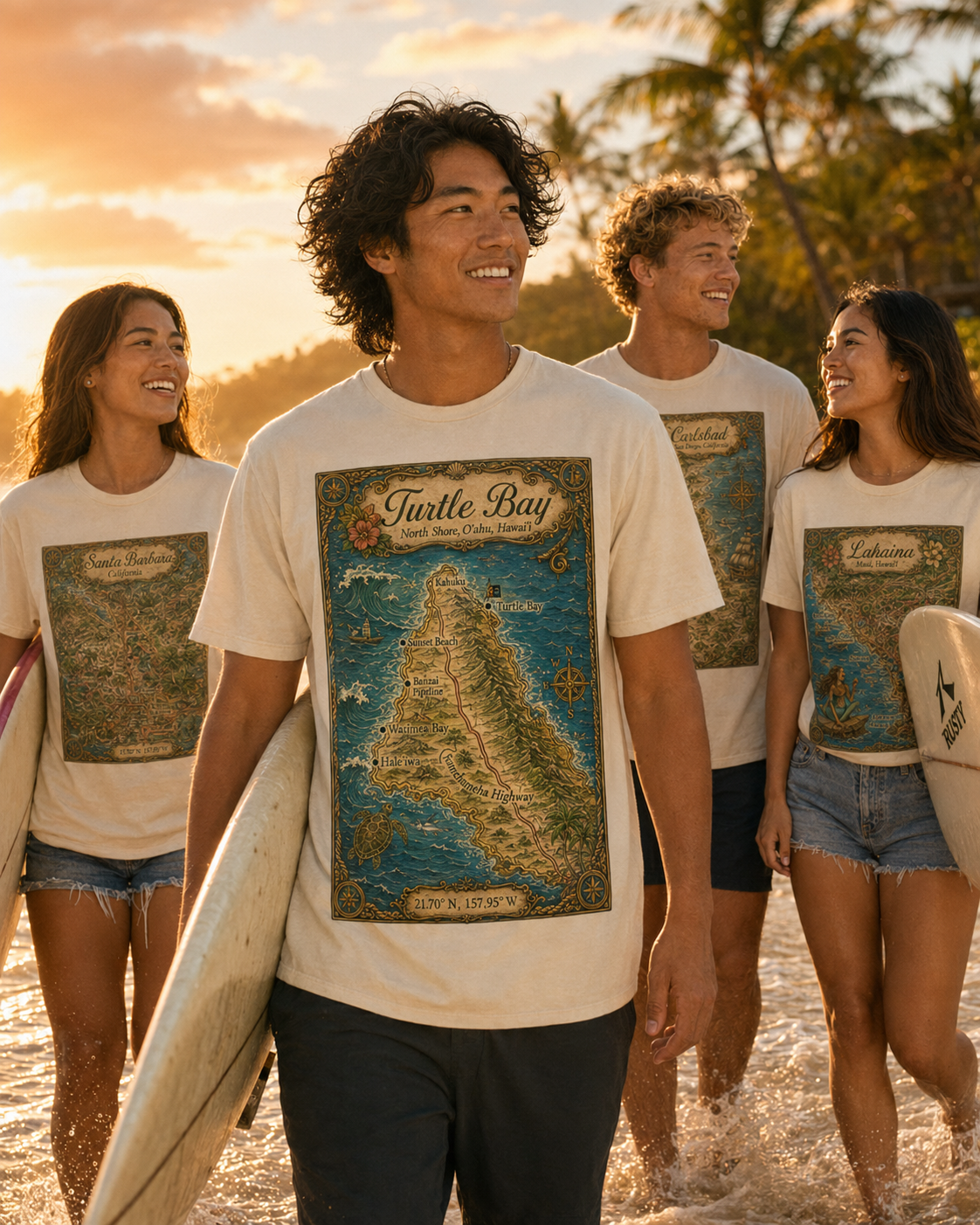 Treasure Map Tee -Turtle Bay North Shore Vintage Nautical Map Shirt