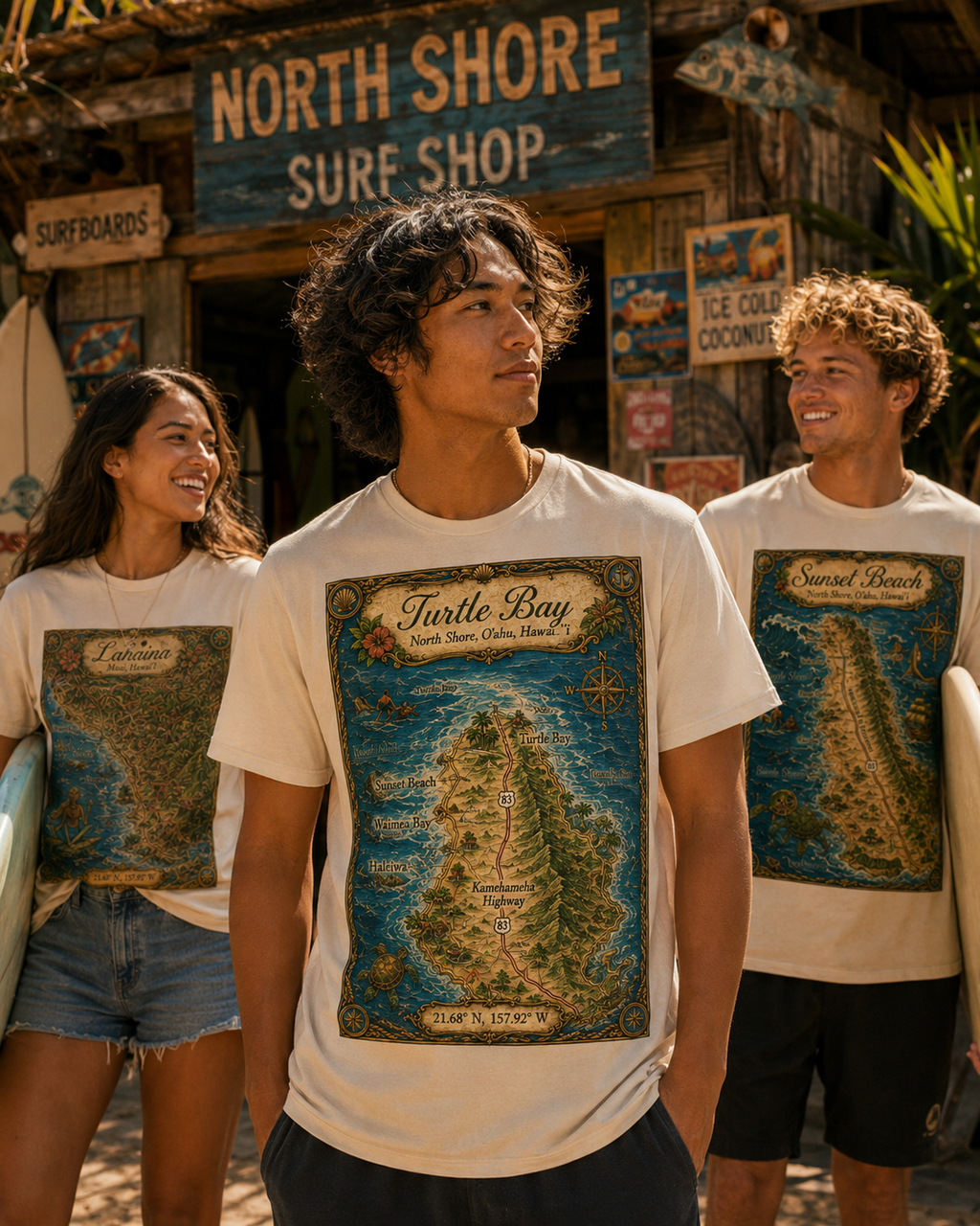 Treasure Map Tee -Turtle Bay North Shore Vintage Nautical Map Shirt