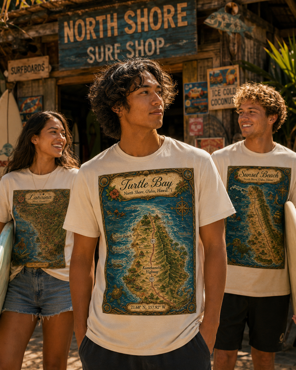 Treasure Map Tee -Turtle Bay North Shore Vintage Nautical Map Shirt