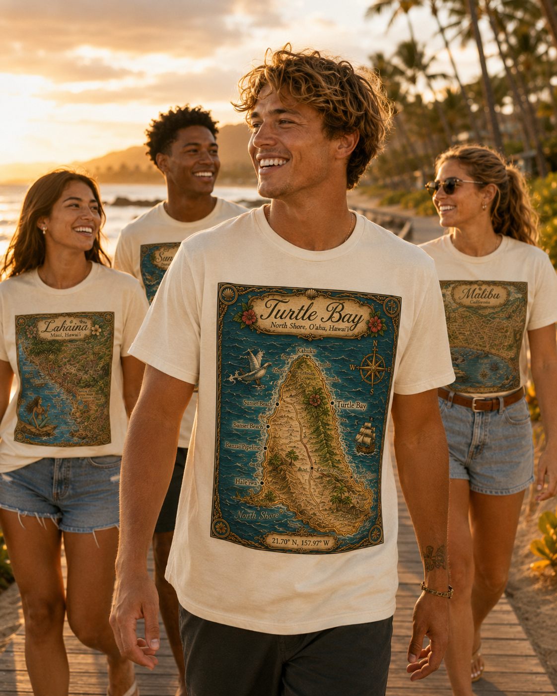 Treasure Map Tee -Turtle Bay North Shore Vintage Nautical Map Shirt