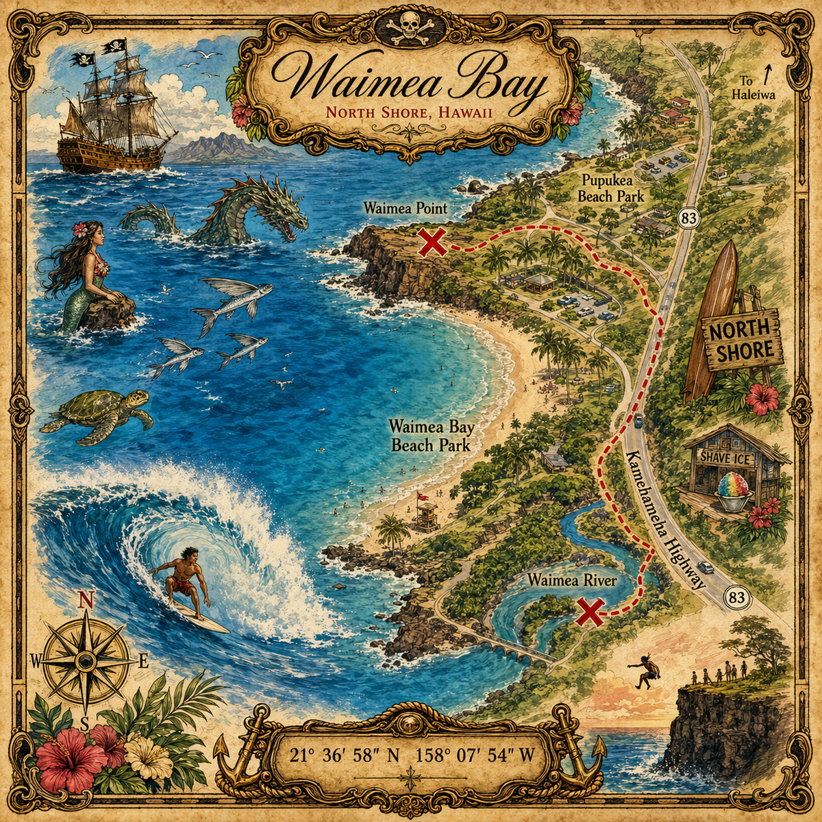 Treasure Map Tee - Waimea Bay Vintage Nautical Map Shirt