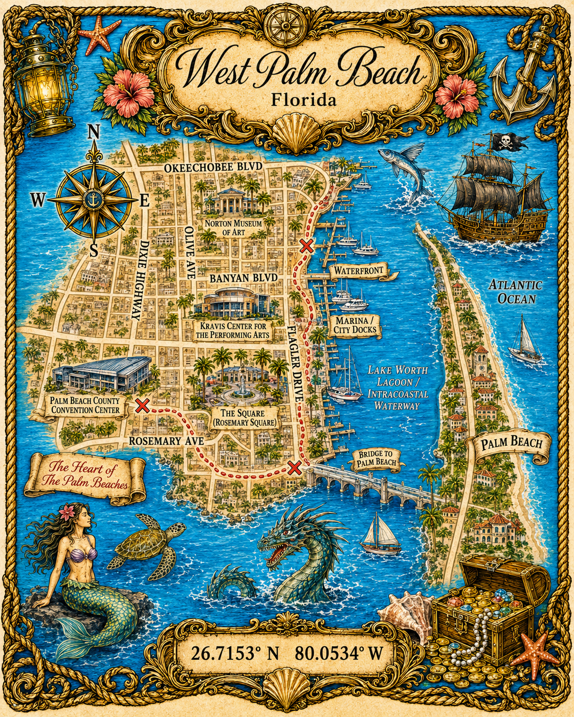 Treasure Map Tee - West Palm Beach Vintage Nautical Map Shirt